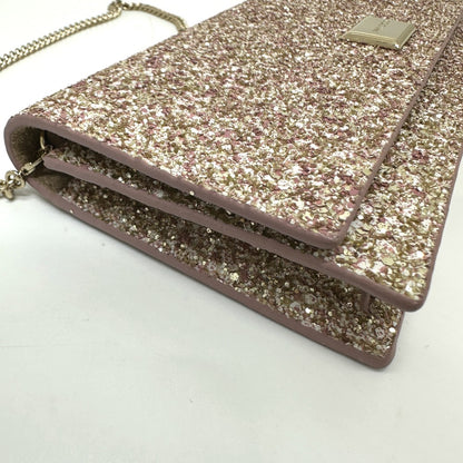 JIMMY CHOO Shoulder Bag Sequin Pink x Gold logo