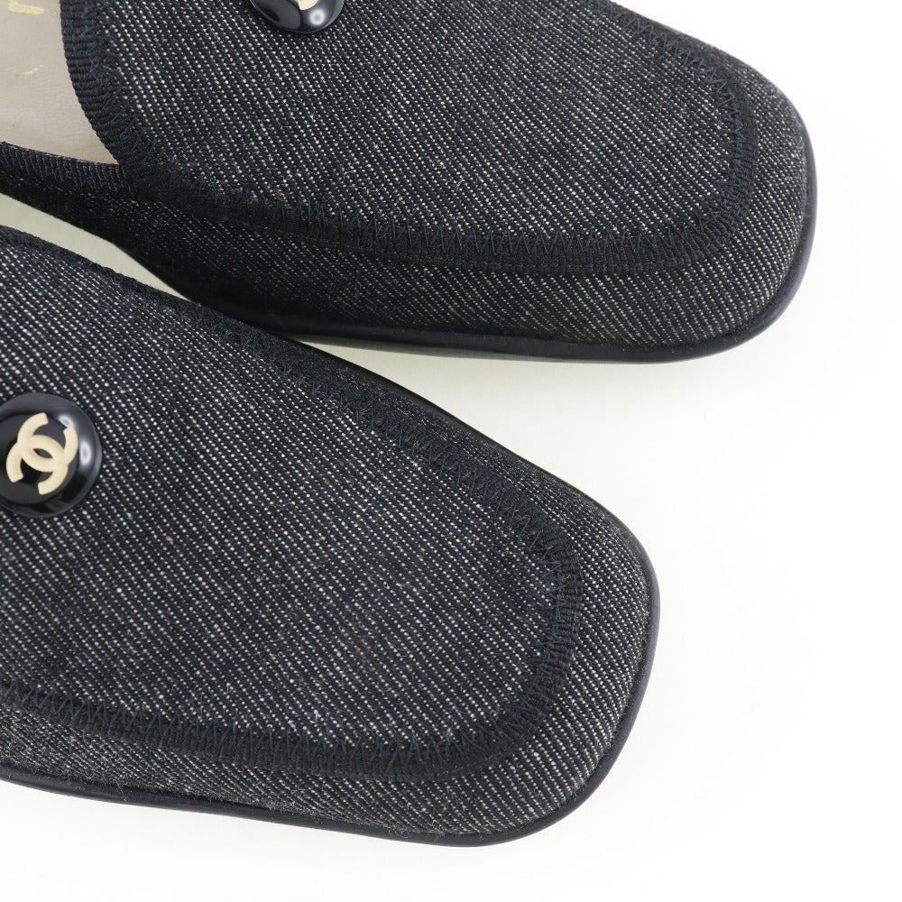 CHANEL loafers denim black COCO Button Women 36 1/2 Used Authentic