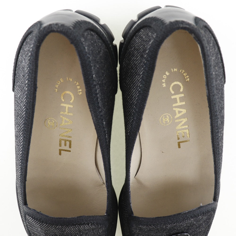 CHANEL loafers denim black COCO Button Women 36 1/2 Used Authentic