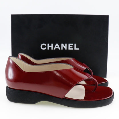 CHANEL Sandals A10780 Patent leather wine-red Tong Women 36 Used Authentic