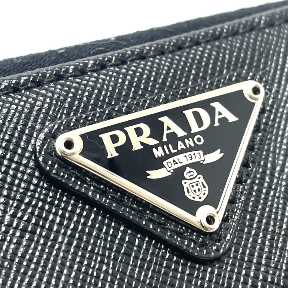 PRADA Long Wallet Purse 1M1188 Safiano leather black Triangular logo organizer mens Used Authentic