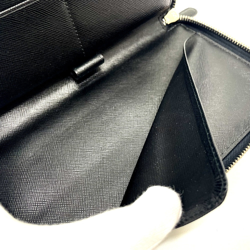 PRADA Long Wallet Purse 1M1188 Safiano leather black Triangular logo organizer mens Used Authentic