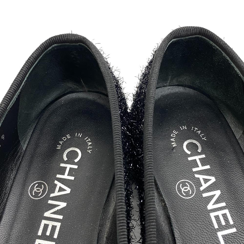 CHANEL Ballet shoes G02819 Leather, Fabric black 34 1/2C COCO Mark Lame Women 34 1/2C Used Authentic