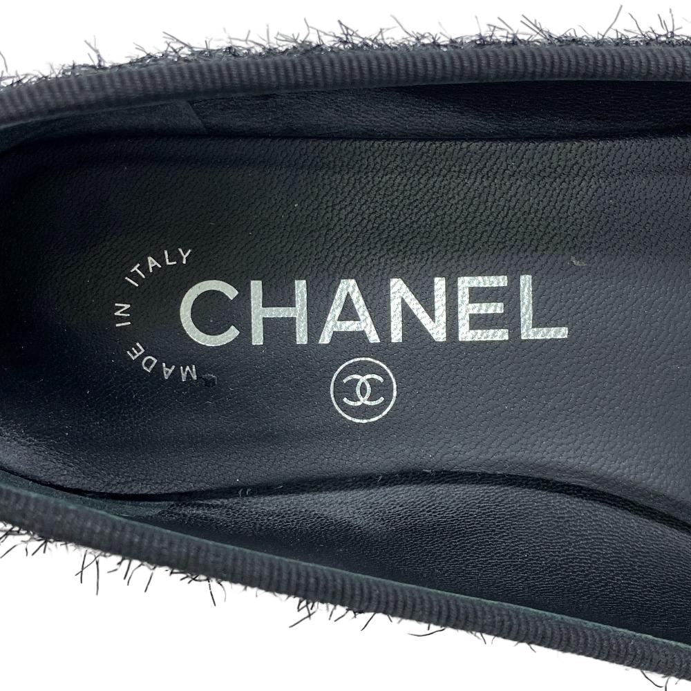 CHANEL Ballet shoes G02819 Leather, Fabric black 34 1/2C COCO Mark Lame Women 34 1/2C Used Authentic