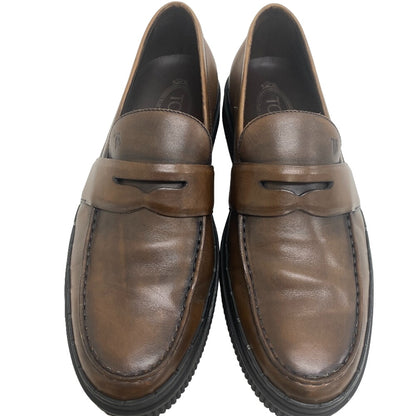 TOD'S loafers leather Brown Coin loafers mens 8 Used Authentic