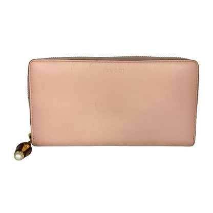 GUCCI Long Wallet Purse 453158 leather pink Zip Around Bamboo Nim Fair Women Used Authentic