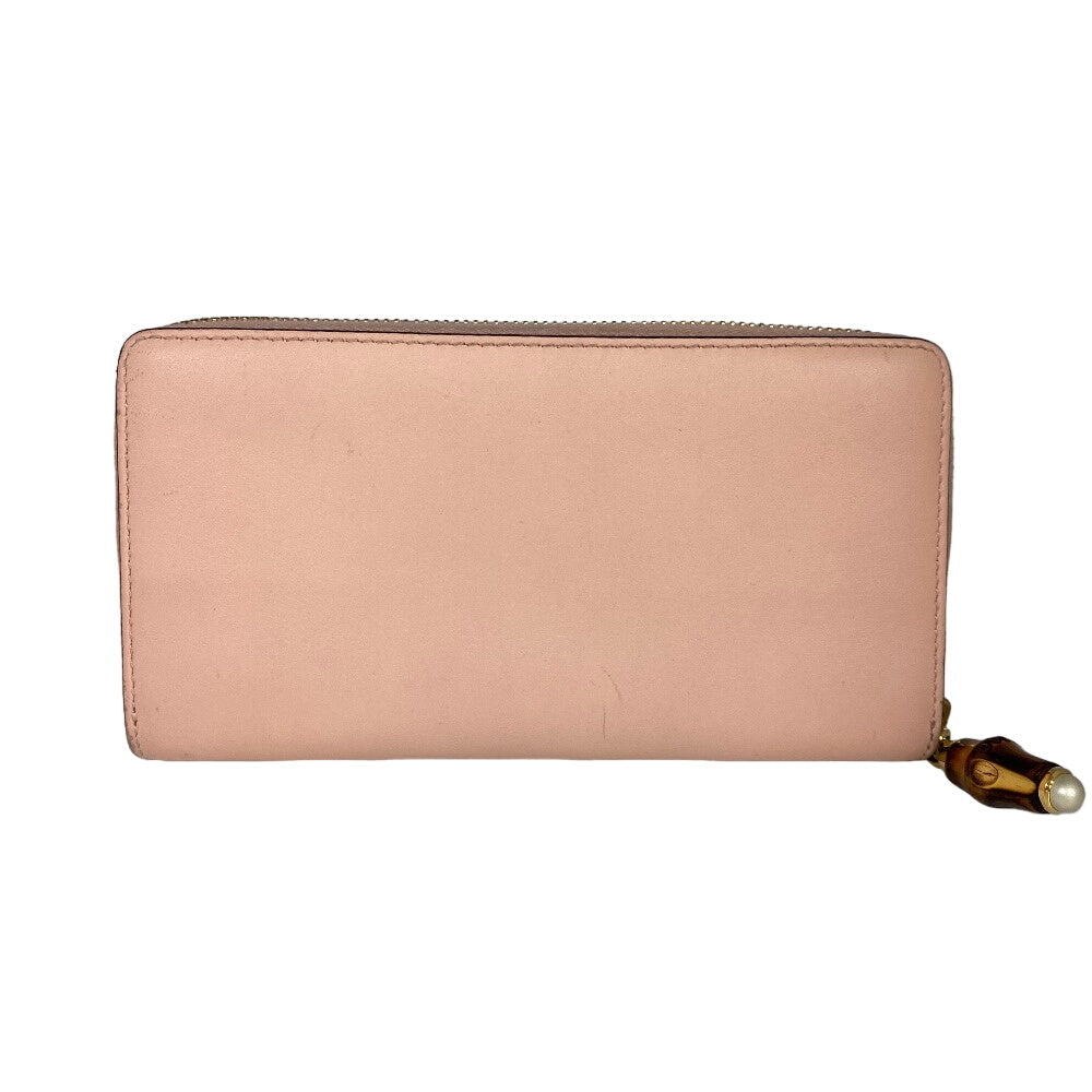 GUCCI Long Wallet Purse 453158 leather pink Zip Around Bamboo Nim Fair Women Used Authentic