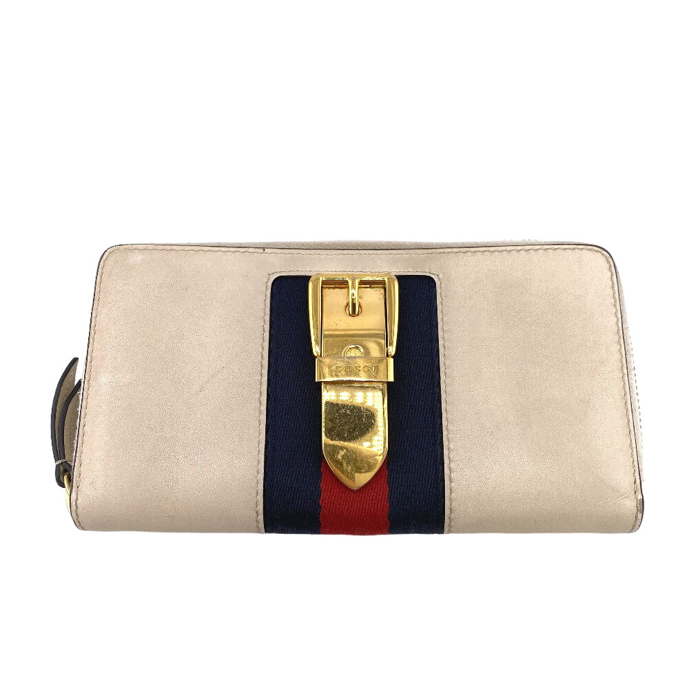 GUCCI Long Wallet Purse leather Ivory Sherry line Silvi