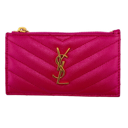 SAINT LAURENT Coin case GUE607915 leather pink Vstitch