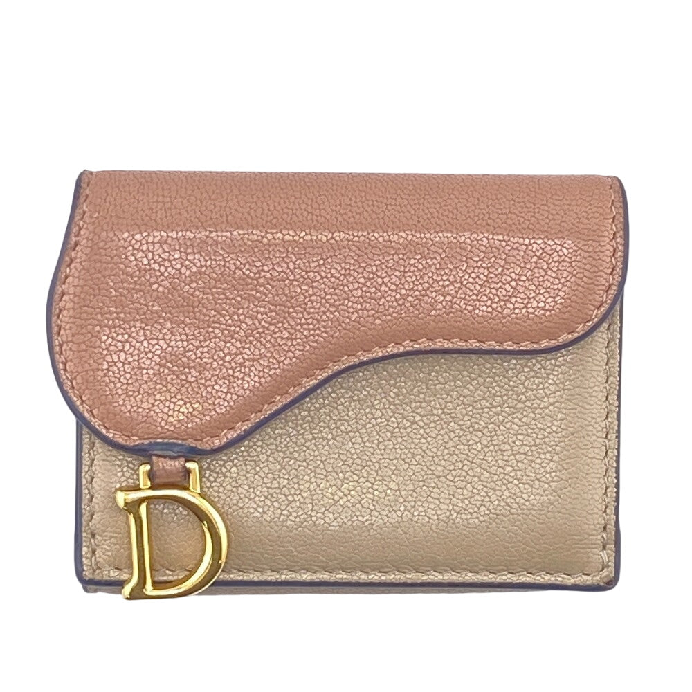 Christian Dior Tri-fold wallet leather beige saddle