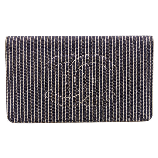 CHANEL Long Wallet Purse Canvas, Leather Navy COCO Mark