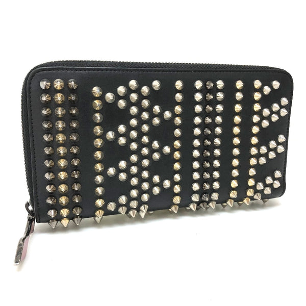 Christian Louboutin Long Wallet Purse Zip Around long wallet Panettone spike studs leather 3145073 black Women Used Authentic