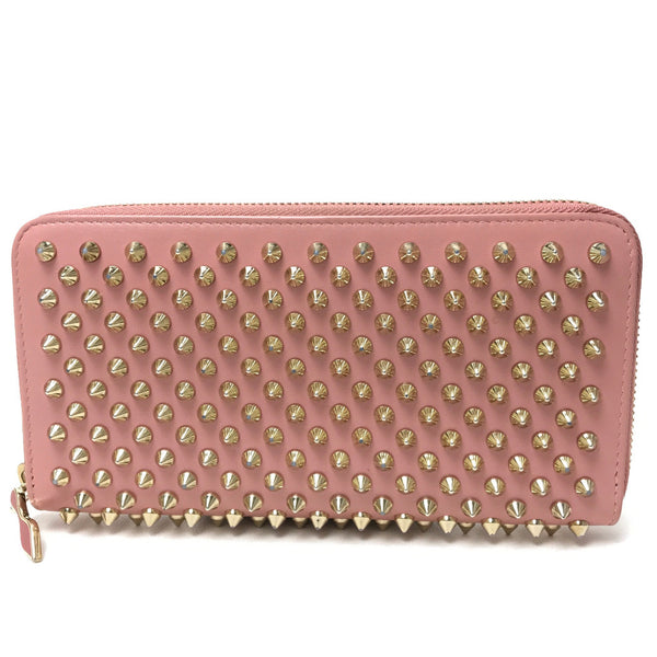 Christian Louboutin Long Wallet Purse Zip Around Panettone spike studs leather 1165065 pink Women Used Authentic