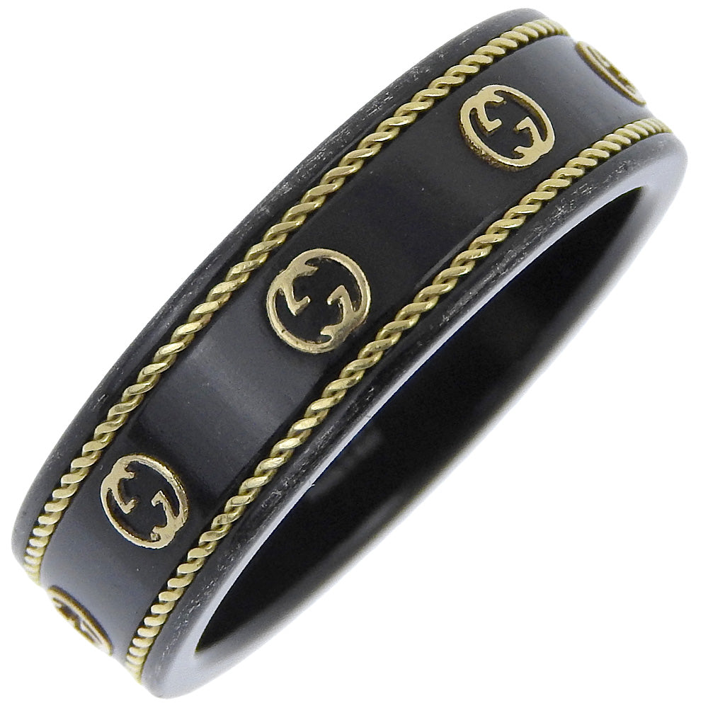 GUCCI Ring Ceramic, 18K Yellow Gold black Interlocking G mens 25 Used Authentic