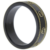 GUCCI Ring Interlocking G Ceramic, 18K Yellow Gold black mens Used Authentic