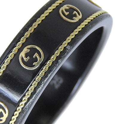 GUCCI Ring Ceramic, 18K Yellow Gold black Interlocking G mens 25 Used Authentic