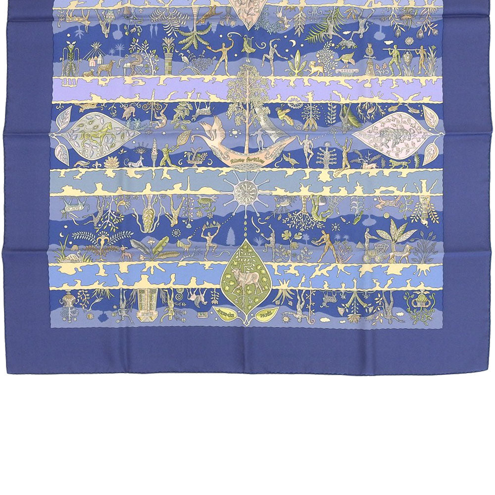 HERMES scarf silk Blue fertile river River fertiles Carre90 Women Used Authentic