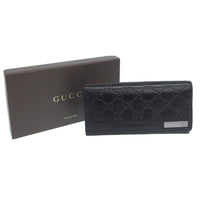 GUCCI Long Wallet Purse GG Shima Calfskin 233112 black(Unisex) Used Authentic