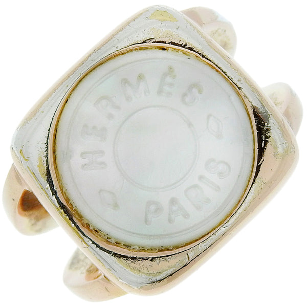 HERMES Ring corozoserie Plated Gold, White Shell gold Women Used Authentic
