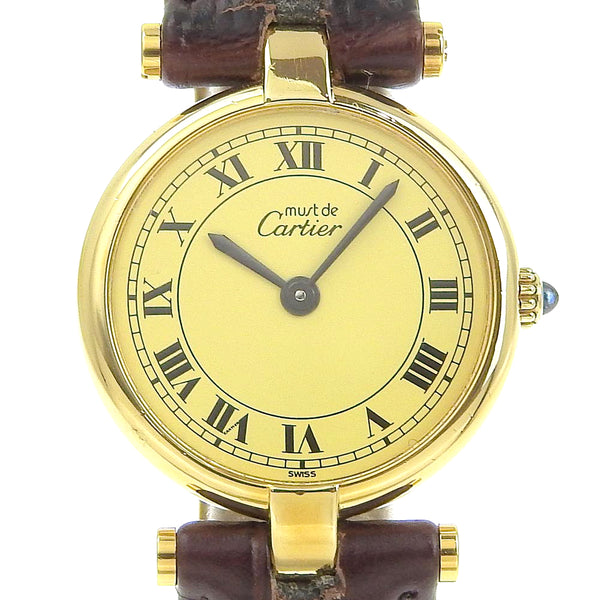 CARTIER Watches Quartz Vermeille Must Vendome Silver925, Leather gold Dial color:cream Women Used Authentic
