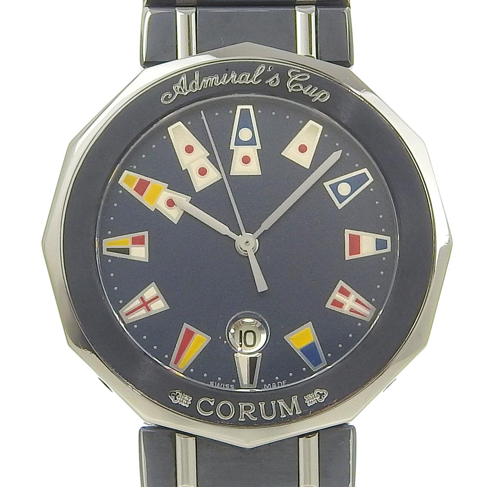 CORUM Watches Quartz 99.710.30 V050 Gun Metal Blue Silver Admirals cup Navy dial Women Used Authentic