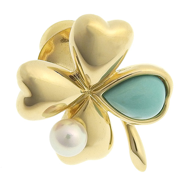 MIKIMOTO Tie pin Turquoise, pearl, 18K yellow gold gold Women Used Authentic