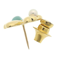 MIKIMOTO Tie pin Turquoise, pearl, 18K yellow gold gold Women Used Authentic