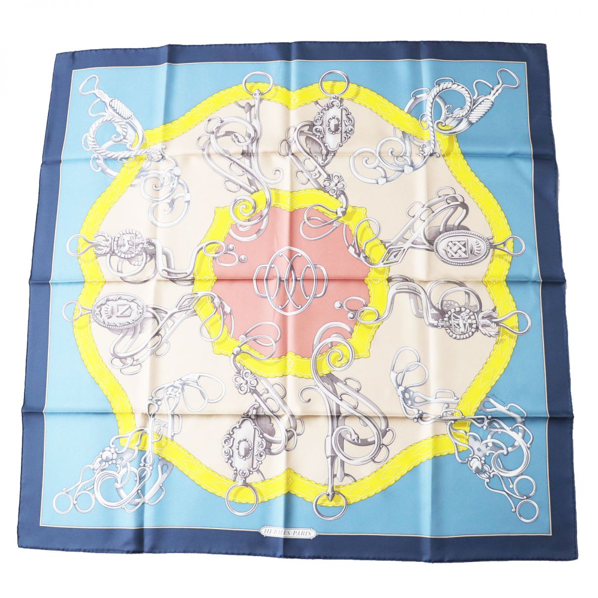 HERMES scarf silk MARINE/BLEU GLACIE Carre90