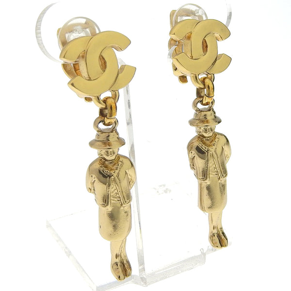 CHANEL Earring doll motif Mademoiselle COCO Mark Plated Gold gold Women Used Authentic