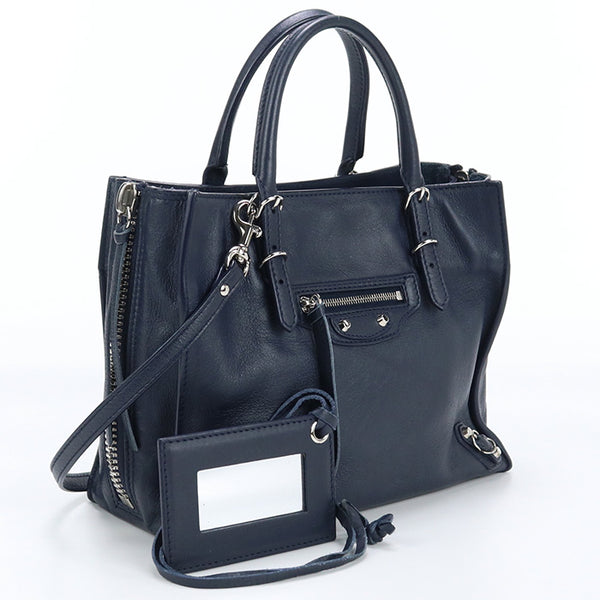 BALENCIAGA 357333 Paper mini 2way Handbag shoulder bag leather navy Women