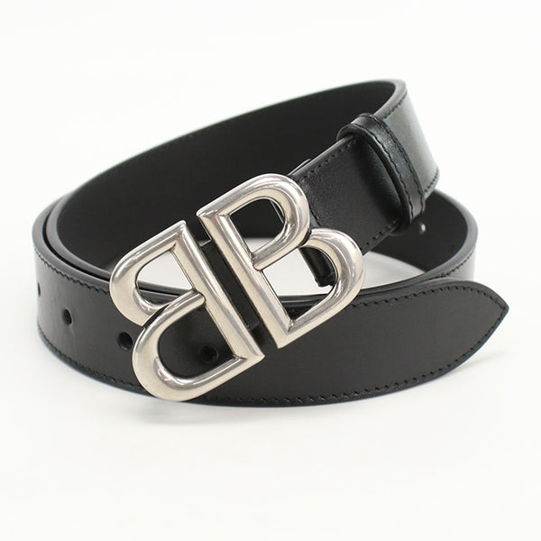 BALENCIAGA 680456 2104C 1000 Hacker Project BB Logo belt leather black unisex