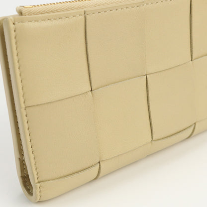 BOTTEGAVENETA 750262 medium cassette INTRECCIATO Folded wallet lambskin beige Women