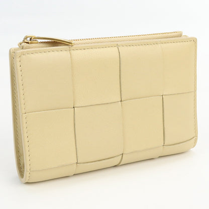 BOTTEGAVENETA 750262 medium cassette INTRECCIATO Folded wallet lambskin beige Women