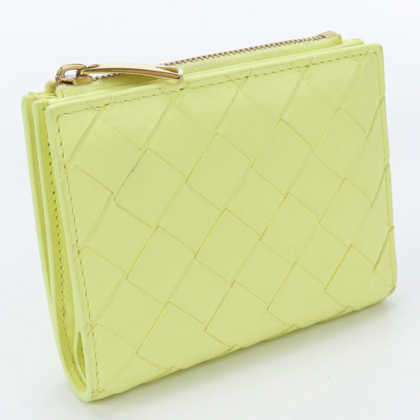 BOTTEGAVENETA 707601 VCPP3 7302 Small two-fold zipper wallet INTRECCIATO Bi-fold wallet with coin purse lambskin yellow Women
