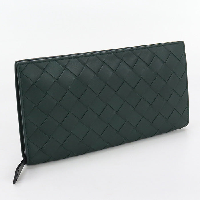 BOTTEGAVENETA 608556 Long Wallet INTRECCIATO Zip Around Purse leather green mens