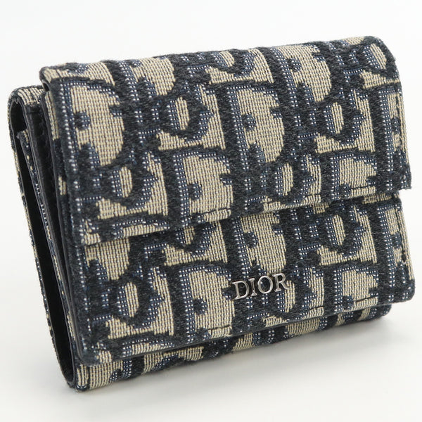 Christian Dior 2OBBC110 YSE H05E Tri-fold wallet Dior Oblique Three-fold wallet with coin purse Jacquard Navy unisex