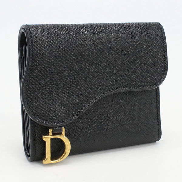 Christian Dior S5652CBAA M900 Lotus wallet saddle Tri-fold wallet with coin purse Calfskin black Women
