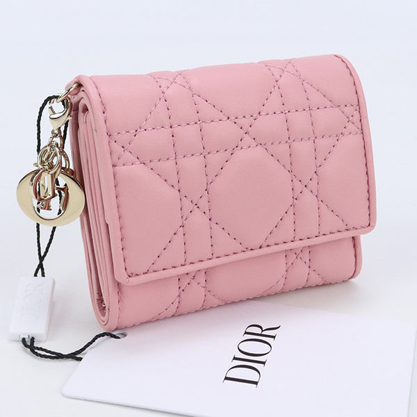 Christian Dior S0181ONMJ M92P Lotus Lady Tri-fold wallet coinpurse lambskin pink