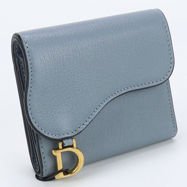 Christian Dior S5652CCEH M81B Lotus wallet saddle Tri-fold wallet Goatskin Blue