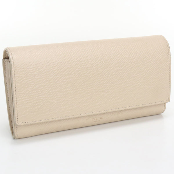 CELINE 73004757 Large flap wallet With Purse Bifold Long purse eather Women Beige