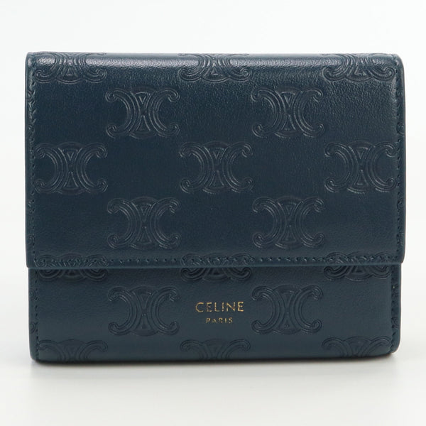 CELINE 10B57 Small trifold wallet compact wallet Navyleather Women