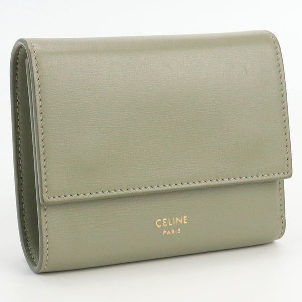CELINE Small trifold wallet Bi-fold wallet compact wallet leather Gray Women