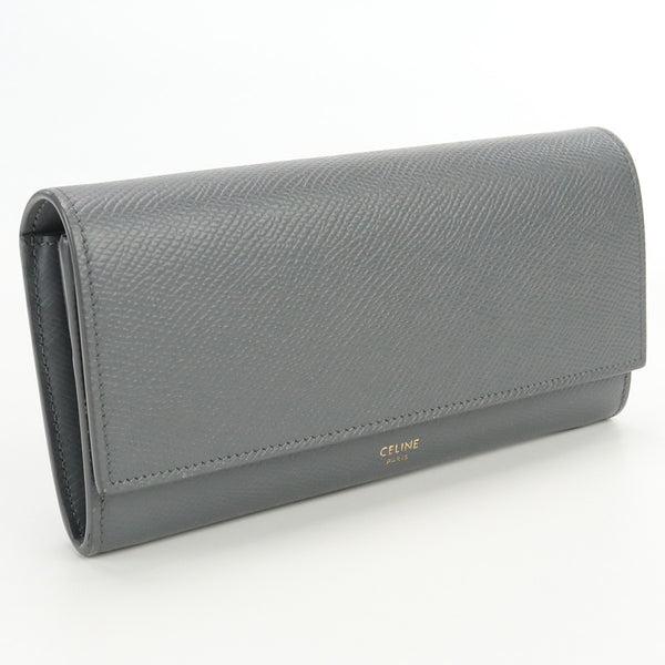 CELINE 10B56 3BEL 09GM Large flap wallet With Purse double-fold coin purse leather Women color gray