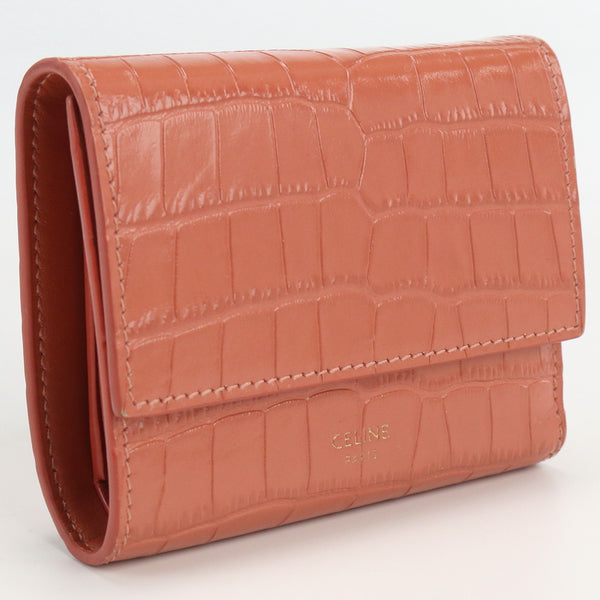 CELINE Tri-fold wallet Three-fold with coin purse leather pink Women
