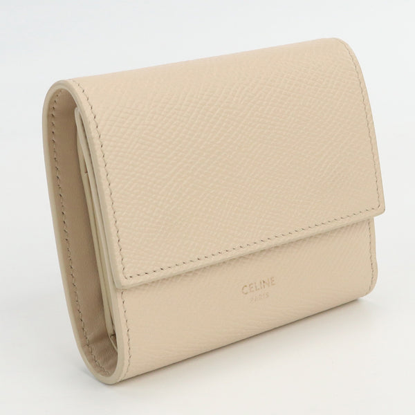 CELINE 10B57 3BEL 02PD Small trifold wallet compact wallet Calfskin beige Women