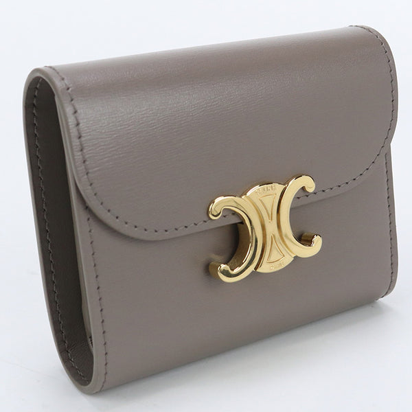 CELINE 10D78 3DPV 10BL Small wallet Tri-fold wallet　Calfskin Gray Women