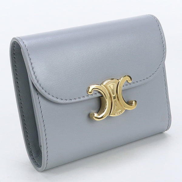CELINE 10D78 3DPV O7PL Small wallet Triomphe Tri-fold wallet with coin purse leather Blue Women