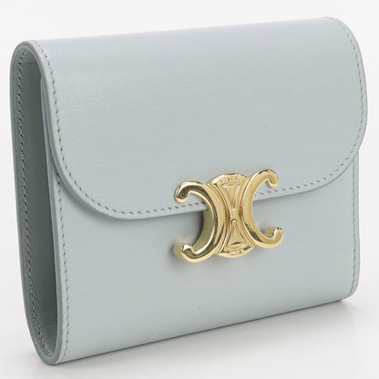 CELINE 10D78 3DPV Tri-fold wallet Triomphe Small flap wallet leather Light Blue Women