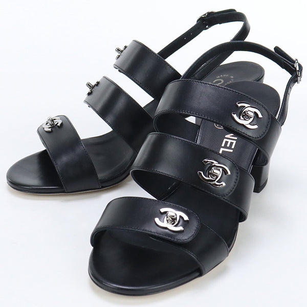 CHANEL G32651 Turnlock Sandals COCO Mark Sandals leather black Women