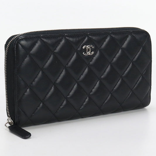 CHANEL AP0242 Long Wallet Matrasse Zipper Wallet Purse lambskin black Women